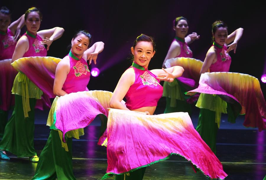 Local residents take part in dance competition in Shanghai