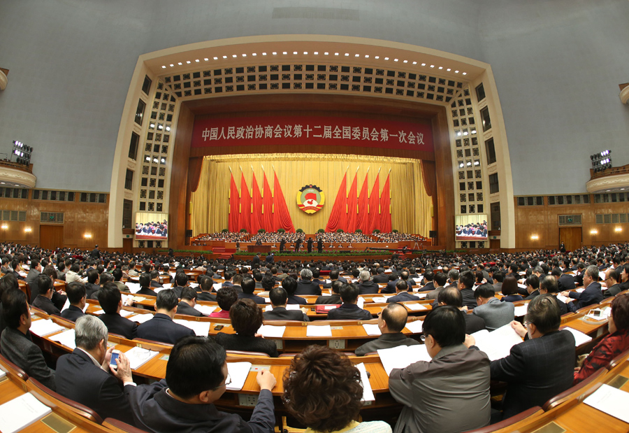 委员在大会上认真听取发言