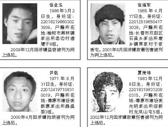 长春警方公开通缉20名网上逃犯(图)
