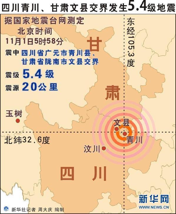 四川青川、甘肃文县交界发生5.4级地震