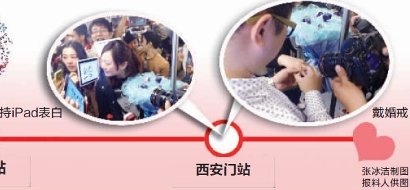 南京地铁上演浓情求婚大戏 为此刻精心策划两年