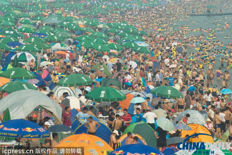 大连海滨浴场游客爆满 迎盛夏客流高峰(组图)