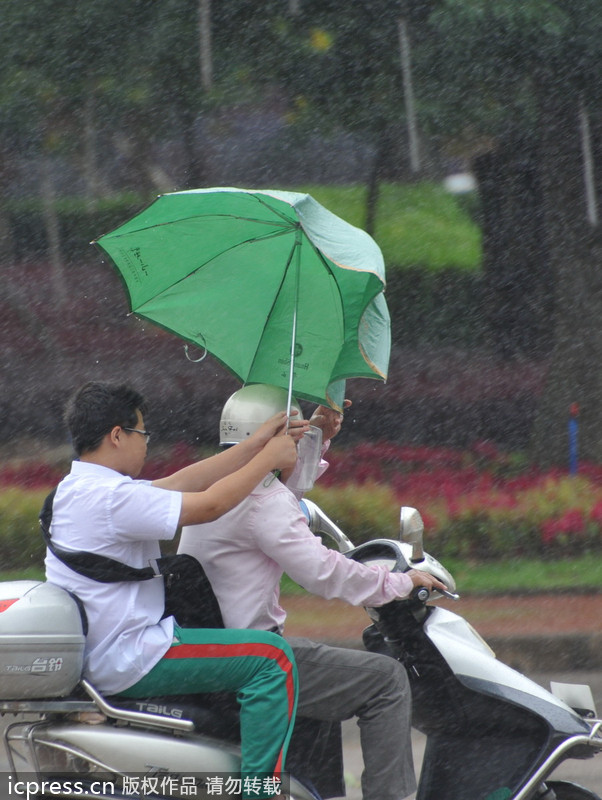 台风“百合”逼近海南 琼海市民躲雨避风各有高招