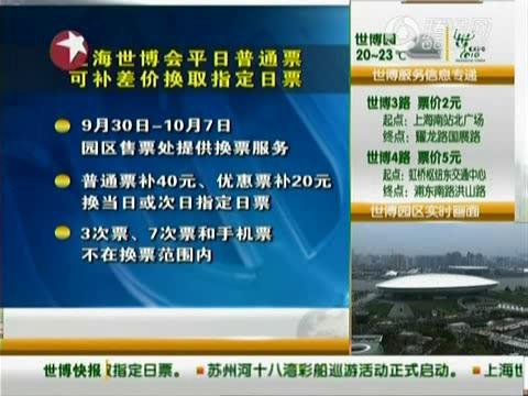 世博平日票国庆可补差价入园 每张票需补40元