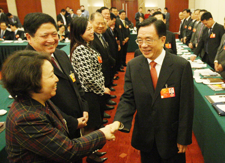 中共中央政治局常委、中央纪委书记贺国强看望人大福建代表团（组图）