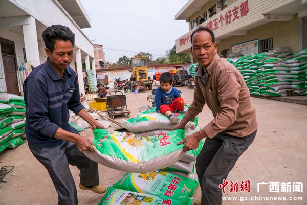 灵山县扶贫办给扶贫村送去60吨肥料
