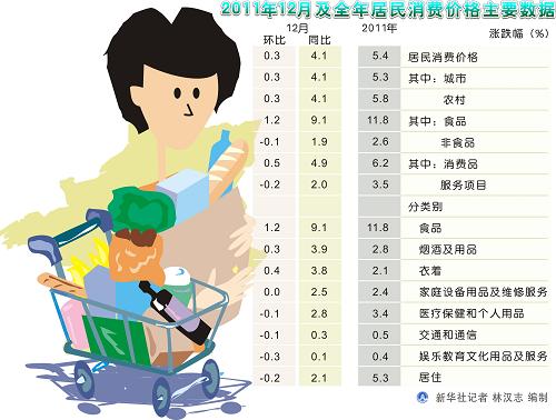 2011年12月及全年居民消费价格主要数据