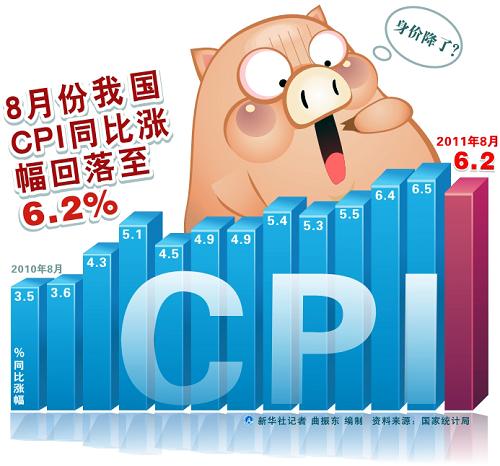 8月份我国CPI同比涨幅回落至6.2%