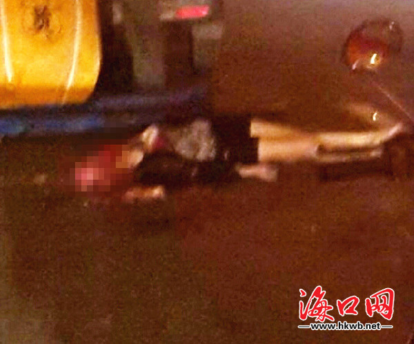 海口一女子乘坐摩的遭货车碾压 头部压成肉泥