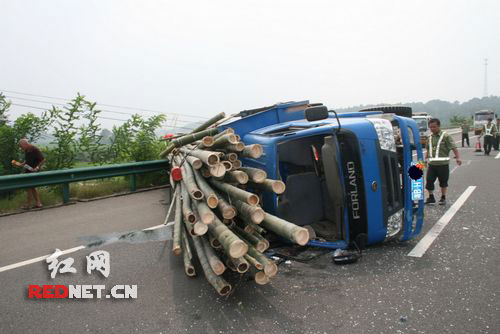 为省运费小货车三超 高速失控抱竹侧翻