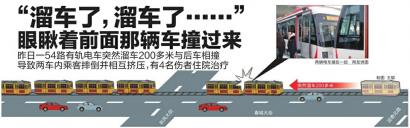 长春54路电车相撞 前车“溜车”撞后车致多人受伤