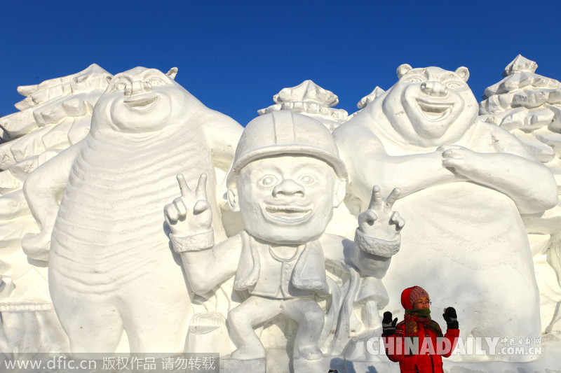 熊大、熊二、光头强雪雕现身长春