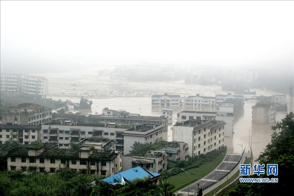 北川“5·12”地震遗址因暴雨淹没