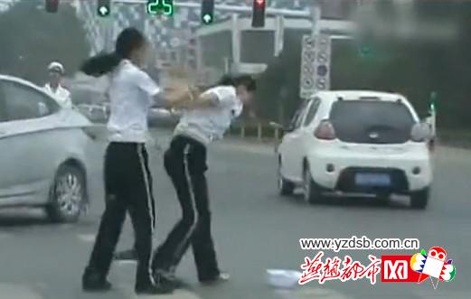 曝唐山两名女交警马路中央厮打(组图)
