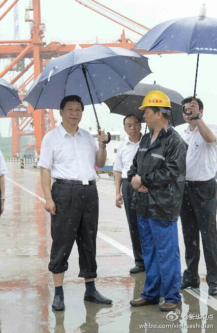 习近平总书记冒雨考察武汉新港感动网友