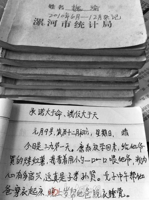 老太照料瘫痪老伴19年 日记写：承诺大于命(图)