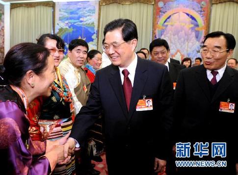 胡锦涛参加西藏代表团审议