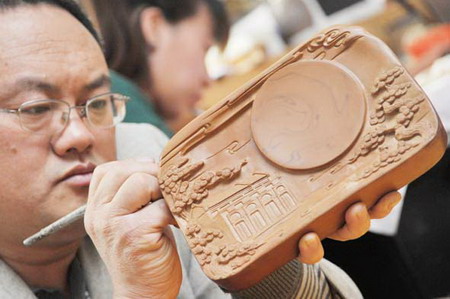 红色革命圣地系列绛州澄泥砚加紧制作迎党建