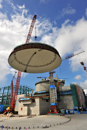 台山核电站一期2号机组完成穹顶吊装