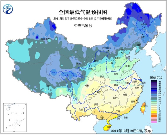 12月19日:未来三天全国天气预报