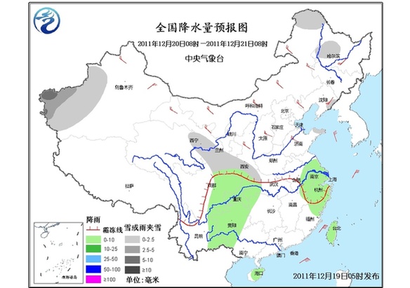 12月19日：未来三天全国天气预报