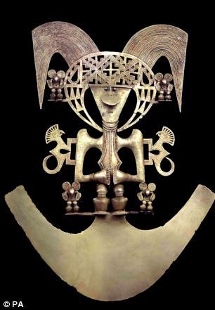 英国展出南美神秘黄金城文物:葬礼仪式黄金面具