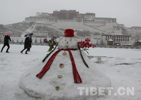 布达拉宫广场上的雪人 摄影:马静