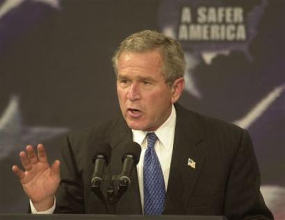 President Bush gestures as he addresses a campaign rally in Marlton, N.J., Monday, N.J., Oct. 18, 2004. [AP]