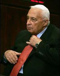 Israeli Prime Minister Ariel Sharon in Jerusalem at the Knesset winter session opening. Sharon appeared to have seen off pressure for a referendum on his Gaza pullout plan as his chances of winning parliamentary approval for the project improved. [AFP]