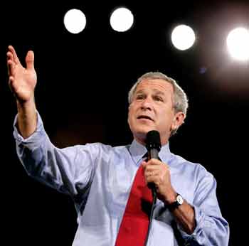 US President George W. Bush speaks at a campaign event in Canton, Ohio, October 22, 2004. President Bush holds a slim two-point lead on Democratic rival John Kerry in the stretch run of a tight race for the White House, according to a Reuters/Zogby poll released today. [Reuters]