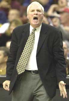 Memphis Grizzlies head coach Hubie Brown reacts to an official's call during the second half of their 91-87 win over the Philadelphia 76ers in this Jan. 17, 2004 photo. Brown said he stepped down as the coach of the Memphis Grizzlies for two reasons: He lost his spirit, and because of medical issues he wants kept private. 