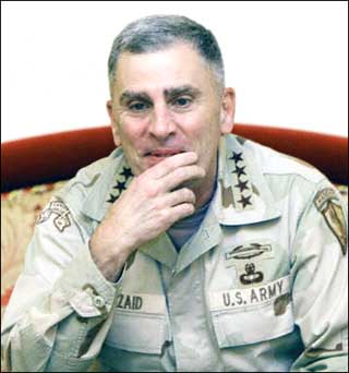 The head of the US Central Command, General John Abizaid, pictured, has warned Iran and other countries against thinking they can exploit the situation because the US military is fighting two major missions in Iraq and Afghanistan.