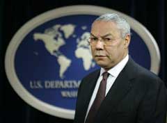 U.S. Secretary of State Colin Powell speaks during a press briefing at the State Department, Monday, Dec. 27, 2004 in Washington. He urged Russia to join with the United States in helping Ukraine. [AP]