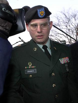 U.S. Army Spc. Charles Graner walks into the judicial complex for his court-martial at Fort Hood, Texas, Friday, Jan. 14, 2005. Final arguments begin today. (AP Photo/LM Otero) 