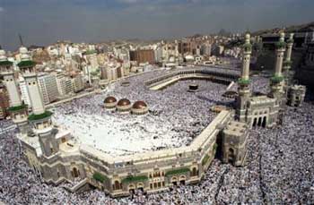 Milions of pilgrims perform Friday prayers at the great mosque in Mecca, Saudi Arabia on Friday, Jan.14, 2005 at Islam's holiest shrine a few days before the Hajj, the annual Muslim pilgrimage. (AP
