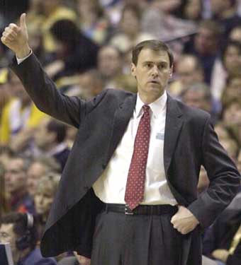 Indiana Pacers coach Rick Carlisle calls a play from the bench against the Orlando Magic during the first quarter in Indianapolis., Saturday, Nov.20, 2004. Pacers coach Rick Carlisle says the Detroit Pistons coaches and security lapses at The Palace of Auburn Hills bore responsibility for a brawl that broke out at a Nov. 19 game with the Detroit Pistons. [AP]