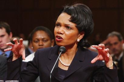 US National Security Advisor Condoleezza Rice testifies Tuesday, Jan. 18, 2005, on Capitol Hill during a Senate Foreign Relations Committee hearing on her nomination to replace Colin Powell in the top foreign policy post. [AP]