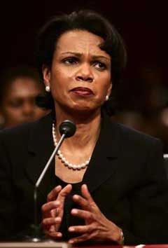 Condoleezza Rice was confirmed by the Senate as the secretary of state by a vote of 85-13. In this January 18, 2005 photo, Rice answers questions from Sen. John Kerry, D-Mass., during her confirmation hearing before the Senate Foreign Relations Committee on Capitol Hill in Washington. [AP] 