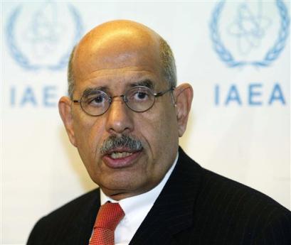 Director General of the International Atomic Energy Agency (IAEA) Mohamed ElBaradei delivers a press statement prior to the start of the IAEA's 35-nation board of governors meeting, on Monday, Feb. 28, 2005, at Vienna's International Center. (AP Photo/Rudi Blaha) 