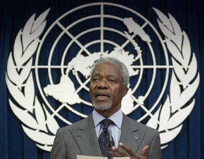 U.N. Secretary General Kofi Annan seen during a news conference in New York, March 29, 2005. Annan's reform proposals drew a barrage of criticism on Wednesday from developing states wary of too much emphasis on military intervention and too little on fighting poverty. REUTERS/Chip East 