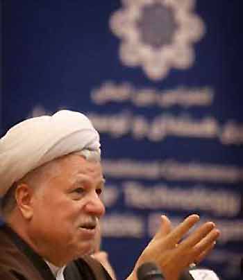 Iran's former president Akbar Hashemi Rafsanjani speaks during an International Conference on Nuclear Technology and Sustainable Development in Tehran March 6, 2005. Iran is expected to notify the United Nations within days that it is resuming sensitive nuclear work, almost certainly killing off Tehran's crucial talks with the European Union, a European diplomat said on May 11, 2005. (Reuters