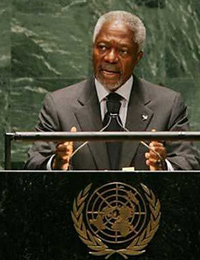 U.N. Secretary-General Kofi Annan intervened on May 23, 2005 to try and get consensus among supporters of rival plans over expansion of the Security Council but no meeting of the minds emerged, diplomats said. Germany, Japan, Brazil and India are lobbying for permanent seats on the council, which rules on war and peace. [Reuters]