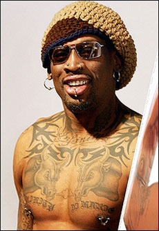 Former US National Basketball Association star Dennis Rodman, seen here in February 2005, will take part in the 2005 Wife-Carrying World Championships in Finland in July(AFP