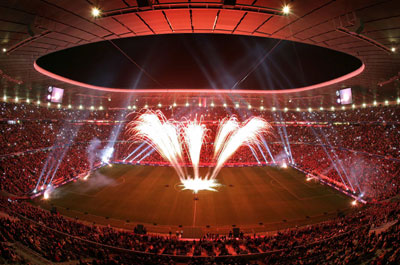 Fireworks explode at the new Allianz-Arena in Munich