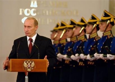 Russian President Vladimir Putin speaks during an awards ceremony in the Moscow Kremlin, Sunday, June 12, 2005.