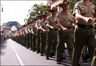 Australian troops prior to their delpoyment in East Timor.