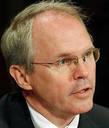 Assistant Secretary of State Christopher Hill testifies before the Senate Foreign Relations Committee on Capitol Hill Tuesday, June 14, 2005, on the Six-Party Talks involving North Korea's nuclear program. (AP