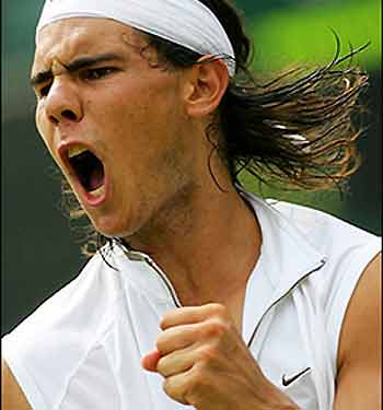 French Open champion Rafael Nadal, seen here in June 2005, clinched his 27th successive claycourt win when he beat Spanish compatriot Juan Carlos Fererro 6-3, 6-3 to reach the semi-finals of the ATP tournament in Baastad, Sweden(AFP