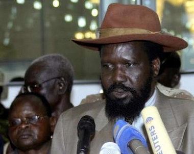 Southern Sudan's vice-president and leader of Sudan People's Liberation Movement (SPLM) Salva Kiir Mayardit briefs the media at a news conference in Sudan's capital Khartoum August 10, 2005. Kiir who become the leader of SPLA after the death of Sudan's First Vice-President and former rebel leader of SPLM John Garang on August 1, appealed for calm and affirmed his commitment to a peace deal as he arrived in Khartoum on Wednesday. 