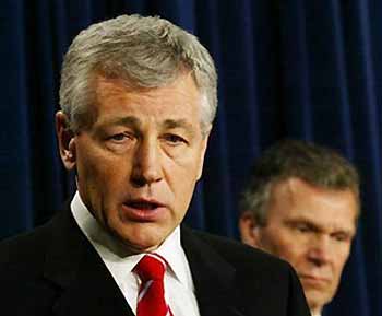 U.S. Senator Chuck Hagel is seen in this file photo from January 21, 2004. 
